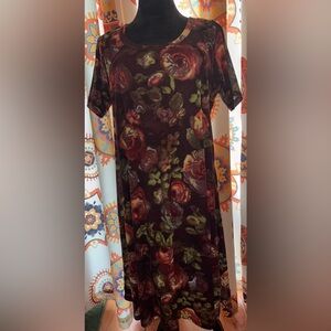 Karen Kane Vintage 90s Floral Knit Dress 0X Burgundy Rose Print Bloomingdale’s